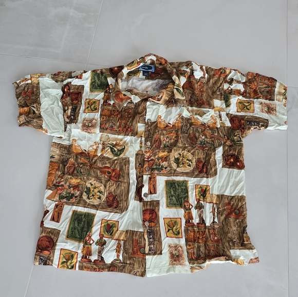 Pacific Blue Other - Vintage-Inspired Pacific Blue Graphic Hawaiian Button-Down Shirt - XXL